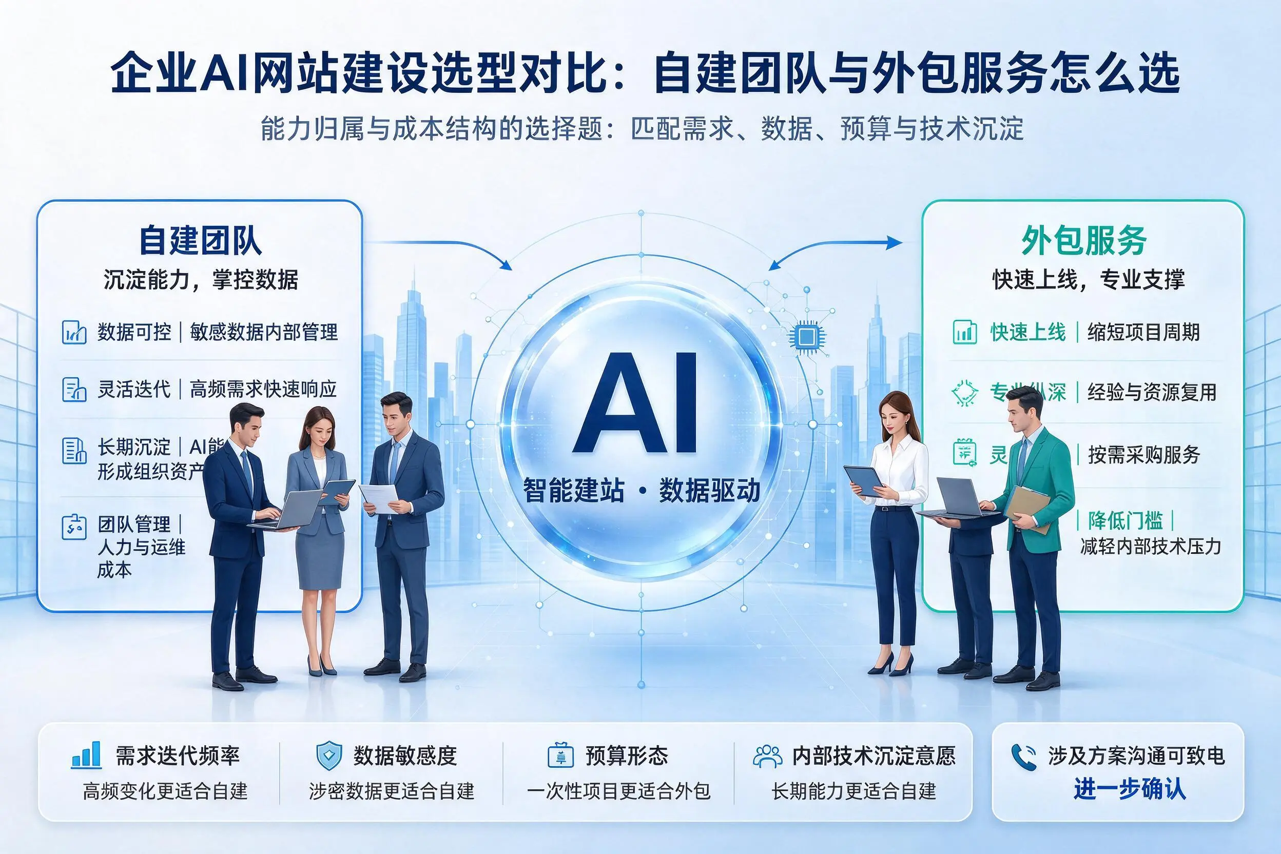 巴音郭楞企业AI网站建设选型对比：自建团队与外包服务怎么选
